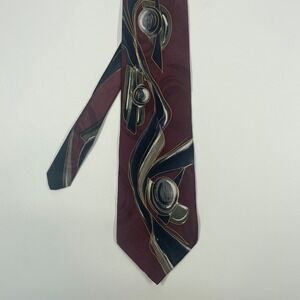 Chez Roffe Burgundy Abstract Geometric Silk Necktie Mens OS